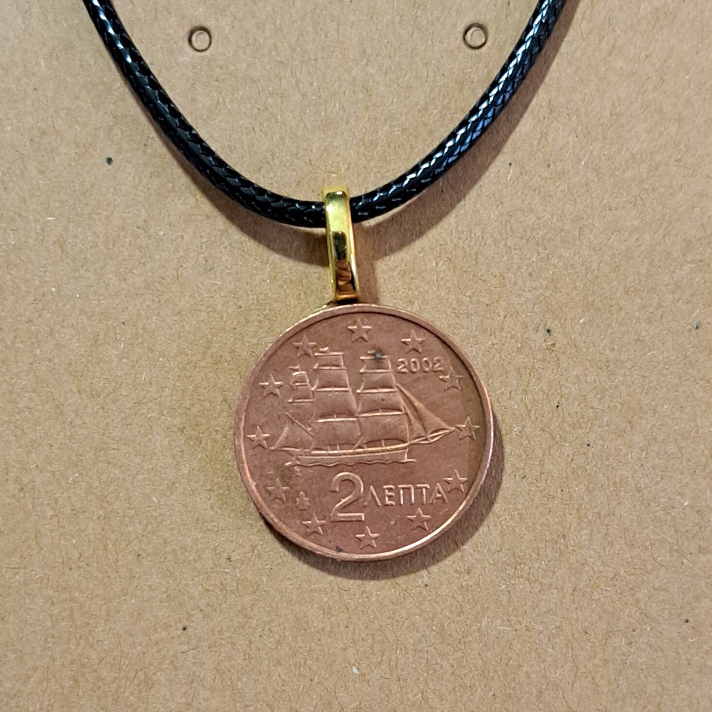 Greek Ship Coin Necklace: Genuine Foreign Coin, Nautical Jewelry
