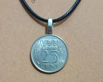 Dutch Coin Necklace: Netherlands Princess, Foreign Coin Jewelry (20" Black Cord)