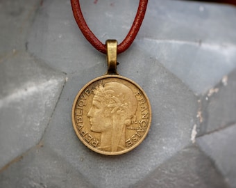 French Coin Necklace, Foreign Coin Jewelry, France Pendant, Paris Jewelry, Travel Lover Jewelry, French Wife Gifts, Travel Gifts for Her