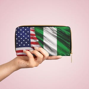 アメリカナイジェリア国旗デザイン ジッパーウォレット アメリカナイジェリア文化遺産ギフト 女性への文化を祝うギフト ユニークで美しいナイジェリア国旗
