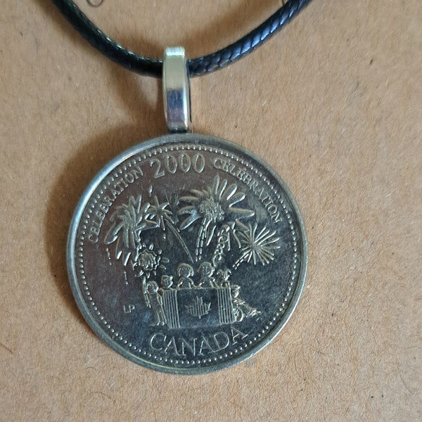 Canada New Years Coin Necklace Made with Genuine Canadian Coin Family Canadian Jewelry Gift for Mom Wife Family Fireworks Celebrate Canada