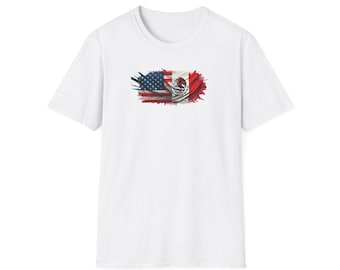 Koszulka z flagą USA i Meksyku: unisex, softstyle, wzór dziedzictwa