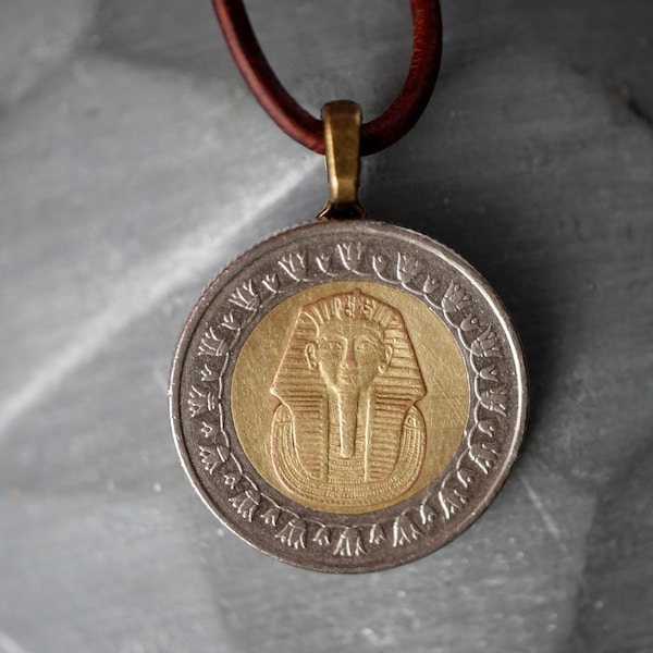 Egyptian Pharaoh King Coin Necklace, Egyptian Pendant, Egyptian Gift, King Tut Necklace, King Tut Pendant, History Archeology Gift, Foreign