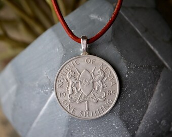 Kenyan Coin Necklace: Africa Jewelry, Leather Cord