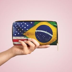 アメリカ ブラジル国旗デザイン ジッパー付き財布 アメリカ ブラジル文化 お祝い 女性へのギフト 南米文化 フェスティバル ギフト