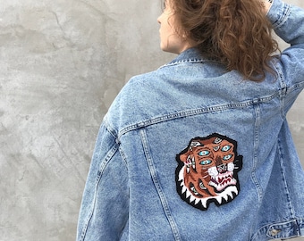 Big Tiger Hand Embroidery Patch,  Tiger Sweatshirt, Tiger hoodies, carpet embroidered Tiger on denim jacket