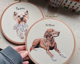 Kundenspezifisches Katzenporträt | Hundeportrait vom Foto gestickt Stickerei Katzen- und Hundegesicht | Portrait Hoop Kunst | Personalisierter Stickrahmen