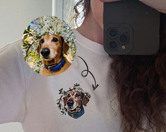 Custom T-shirt Portrait Cat and Dog embroidery mom gift| Pet embroidery memorial gift| Personalized Cat Dog face shirt| Cat Dog lover gift