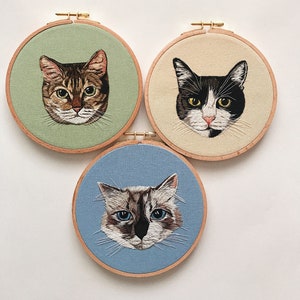 Aangepaste geborduurde hoepel huisdierportret van foto| Gepersonaliseerde katten- en hondenportret in lijst| Familieornament met huisdecoratie huisdieren