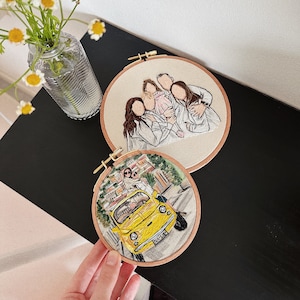 Custom embroidery family portrait hoop art| House embroidery hoop| Family cross stitch| Wedding personalized gift