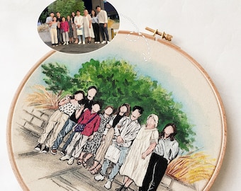 Custom Family embroidery  portrait hoop art | Personalized portrait from photo| Family embroidery home decor| Custom painting frame portrait