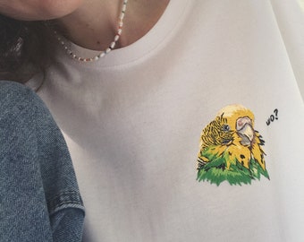 T-shirt Portrait broderie perroquet personnalisé| Cadeau commémoratif de broderie de perroquet | Chemise de visage d'animaux de compagnie personnalisée