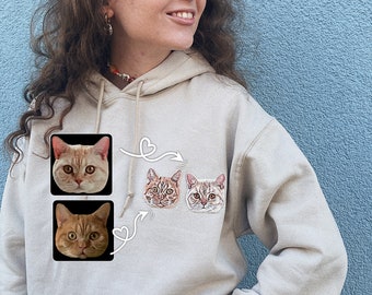 Custom portrait Hoodie| Personalized embroidery portrait dog and cat Hoodie| Embroidered pet face| Printed dog hoodie| Dog and cat mom gift