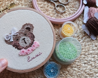 Baby Teddy name Embroidery Hoop| Personalized Girls and Boy Kids Decor| First mom gift| Gender party gift| Teddy Bear Baby decor