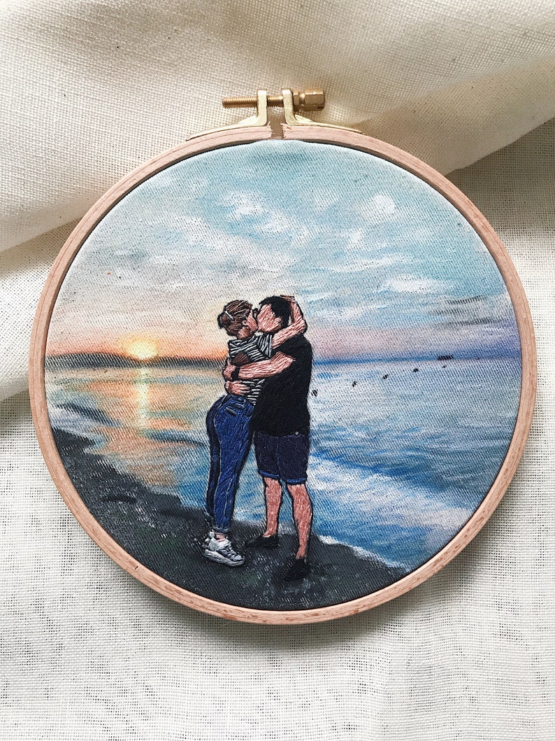 Custom Family Portrait Embroidery Hoop Art | Personalized Wedding Gift ...