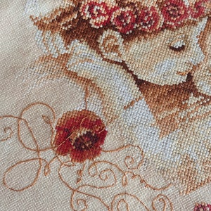 Baby flowers embroidery room decor without frame Red beige flower cross stitch home decor Lanarte anemone embroidery twins baby room decor imagem 3