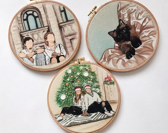 Custom Embroidery Portrait Hoop | Personalized Family Cross Stitch Gift