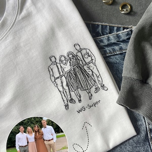 Custom embroidery line portrait from photo on t-shirt | Personalized couple t-shirt| Line art photo on textile| Barchelorette party t-shirts