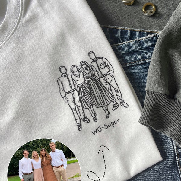 Custom embroidery line portrait from photo on t-shirt | Personalized couple t-shirt| Line art photo on textile| Barchelorette party t-shirts