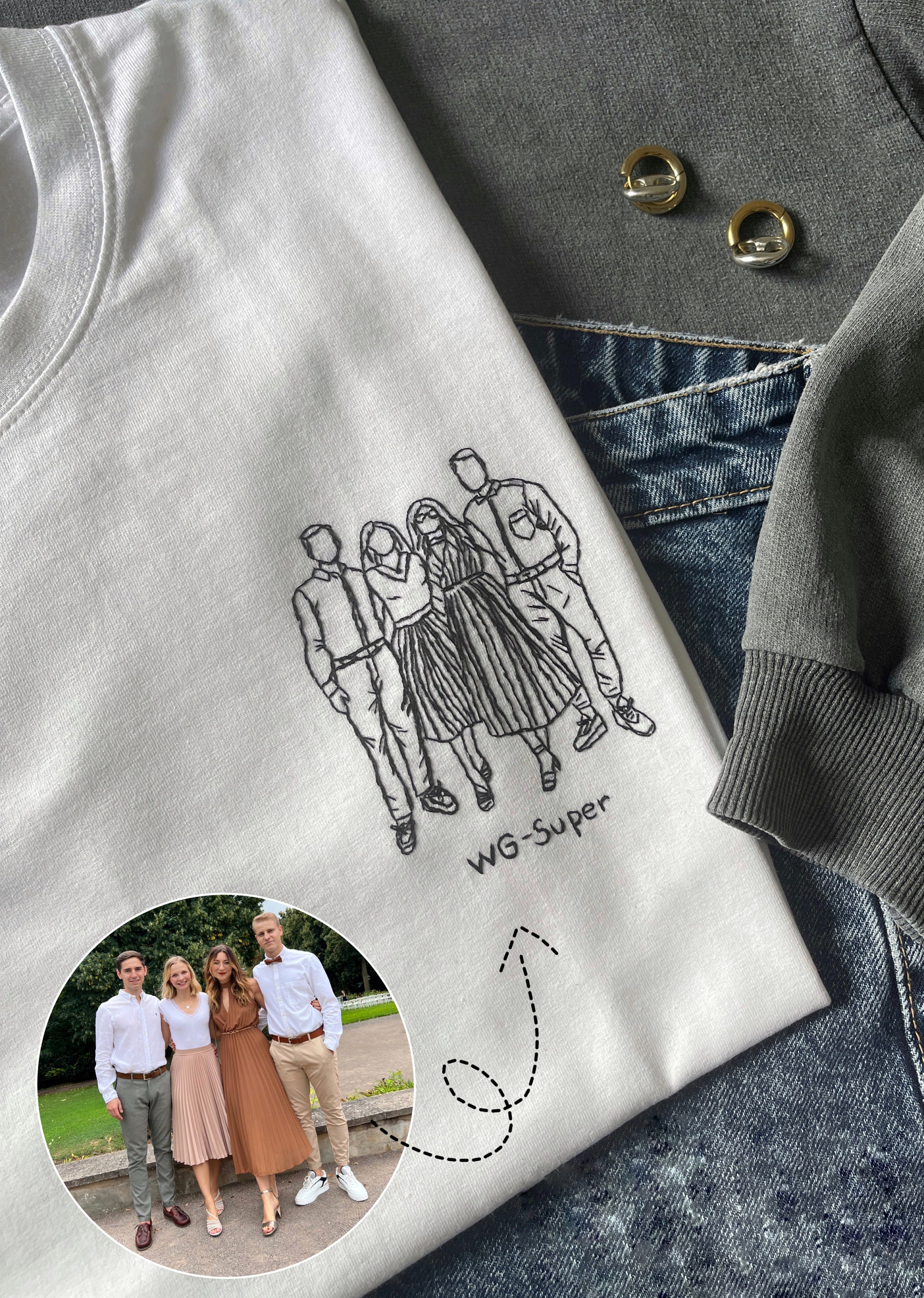 Custom Embroidery Line Art T-shirt | Personalized Portrait Gift - Etsy