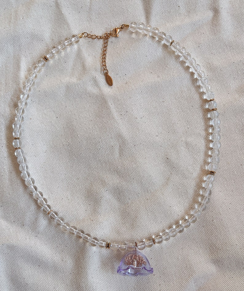 Flower Necklace Bead Choker Necklace White Daisy Summer Necklace Sister Birthday Gift Romantic Gifts for Her Gift Bachelorette party glass\violet flower