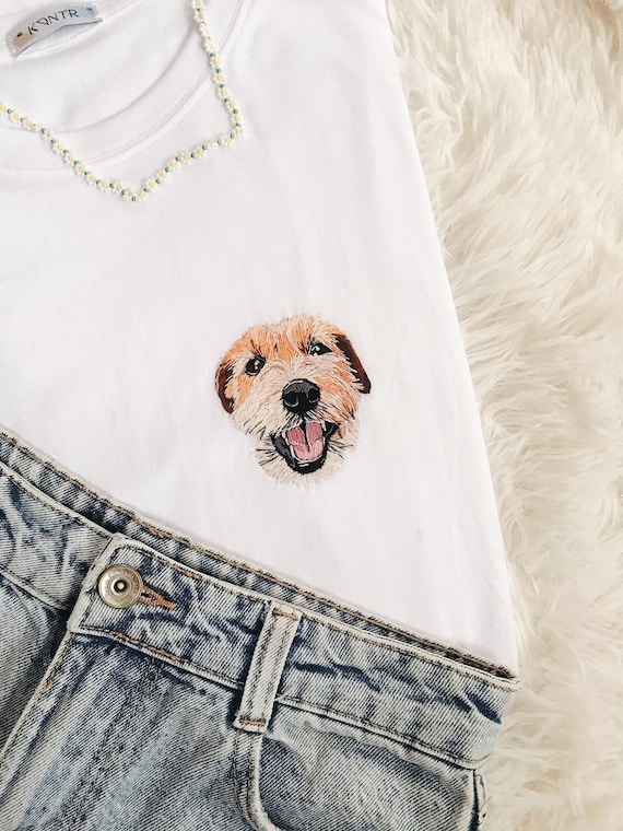 Custom Portrait Dog Shirt Hand Embroidered Original Pet Face T shirt Dog Memorial Gift Pet Gift for Dog Mom Pet Portrait T shirt Etsy Canada