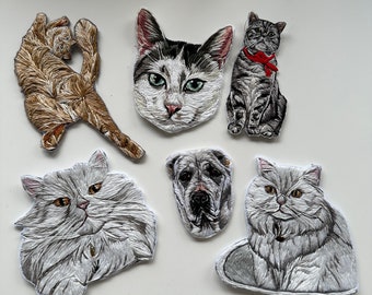 Ritratto di animale domestico personalizzato / Gatto e cane ricamati personalizzati da foto / Spilla di gatto realistica / Toppa ricamata per cani / Regalo ricordo dell'animale domestico per il proprietario