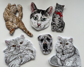 Ritratto di animale domestico personalizzato / Gatto e cane ricamati personalizzati da foto / Spilla di gatto realistica / Toppa ricamata per cani / Regalo ricordo dell'animale domestico per il proprietario