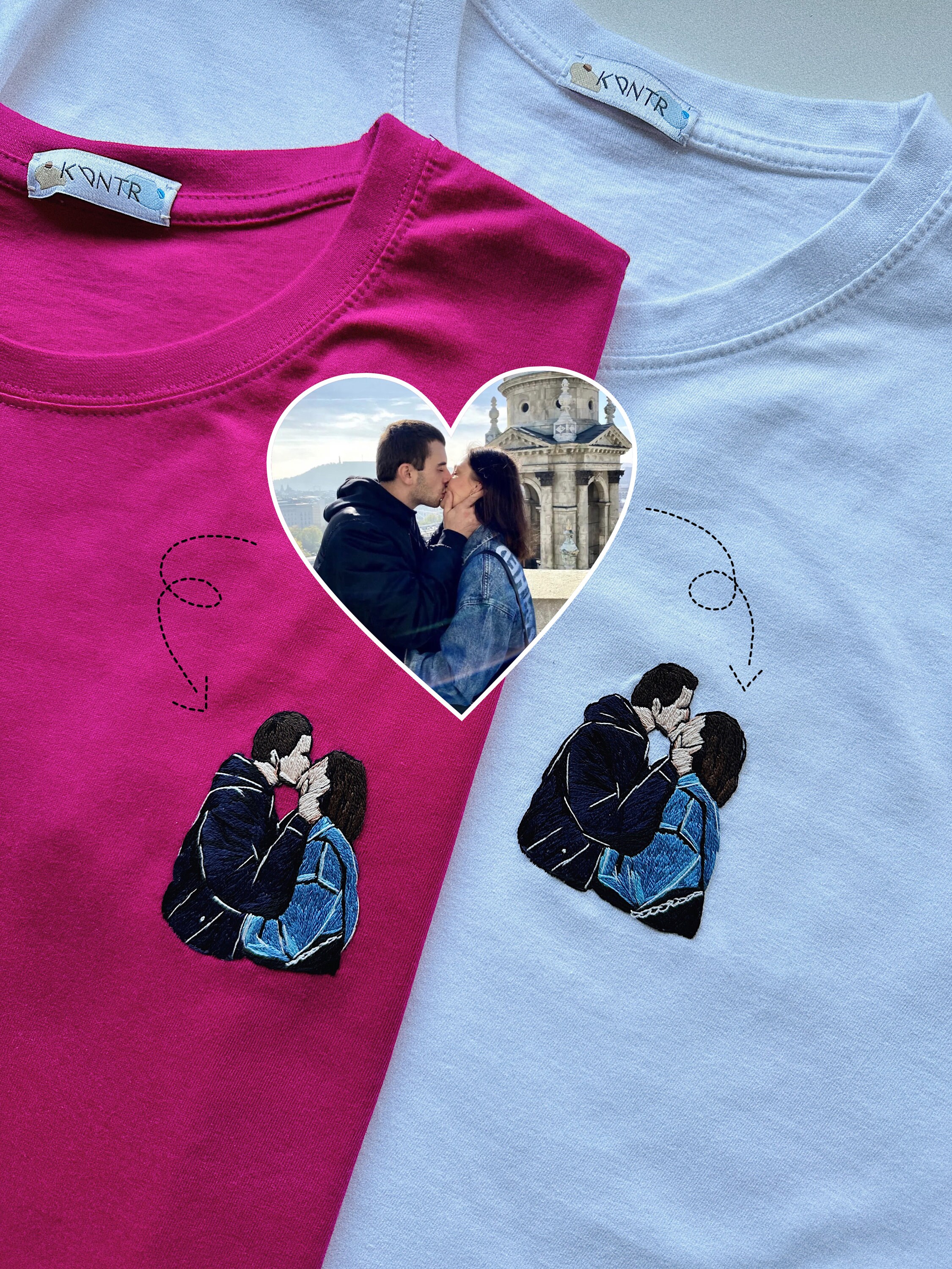 Camiseta de pareja bordada personalizada a partir de foto Retratos familiares personalizados Camisa para personas amantes Regalo de pareja personalizado para ella Etsy Espana