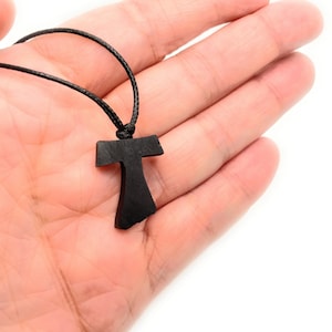 Tao Cross Adjustable Cord, Tau Necklace, Cross Amulet, Jet Cross.