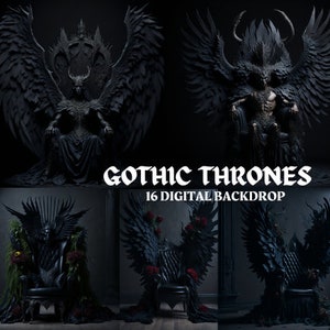18 Royal Fantasy Dark Gothic Thrones Digital Backdrops, Gothic Throne Overlays, Angel of Death Throne, Dark Queen Throne, Dark King Throne