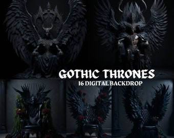 18 Royal Fantasy Dark Gothic Thrones Digitale Kulissen, Gothic Thron Overlays, Engel des Todes Thron, Dark Queen Throne, Dark King Throne