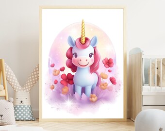 Unicorn poster, children's room picture unicorn, premium poster on matt paper, unicorn children's room poster, funny unicorn children's picture