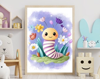 Chenille d’image de chambre d’enfant, téléchargement numérique, affiche drôle de chambre d’enfant, image colorée d’enfant de chenille, chenille d’affiche,