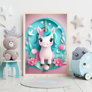 Póster de unicornio, ilustración, decoración de pared, imagen imprimible, arte de pared, imagen digital, imagen de habitación infantil, decoración de habitación de bebé