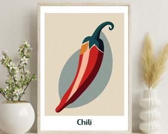 Retro Picture Chili, Printable Art, Wall Picture Kitchen, Bauhaus Inspired Art, Poster Bauhaus Style