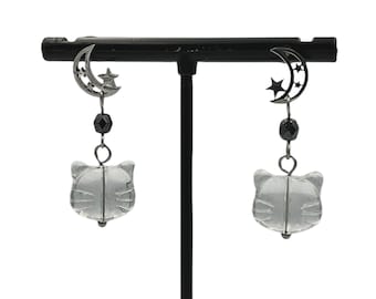 Pendientes inspirados en Atsushi Nakajima, tigre blanco bajo la luna, perros callejeros Bungou, joyas de anime BSD, gato blanco