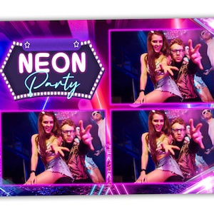 Szablon fotobudki Neon Party 4x6 na przyjęcia urodzinowe, HOCO lub spotkania absolwentów i spotkania towarzyskie