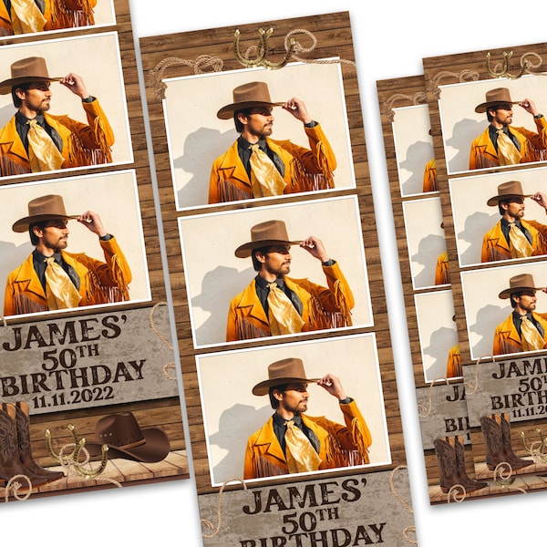 Rustic Cowboy 2x6 Photo Booth Template Strips for Birthdays, HOCO, Homecoming