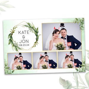 Elegant Wedding Leaves with Gold Frames 4x6 Photo Booth Overlay