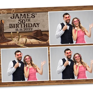 Western Rustikal Cowboy 4x6 Photo Booth Template Strips für Geburtstage, HOCO, Heimkehr Postkarte