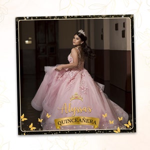 360 Quinceañera Sweet 16 Verjaardag Overlay Gouden Kroon Vlinders Ontwerp Photo Booth Slowmo Overlay 1072 x 1072 Touchpix