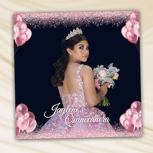 360 Pink Glitters and Balloons Photo Booth Overlay for Sweet 16, Quinceañera, 18 Birthdays, Bat Mitzvah