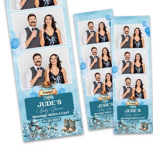Modello per foto booth 2x6 con strisce blu cowboy per baby shower, per neonati maschi, festa di rivelazione del sesso, 1° compleanno, 2° compleanno, 3° compleanno
