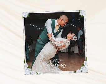 360 White Roses Wedding Photo Booth Overlay for Touchpix Elegant Template for Video Boomerang 1072x1072