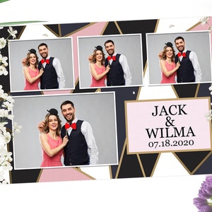 Mosaico Flores Aniversario de Boda Cumpleaños Negro Rosa Fotomatón Plantilla 4x6 Postal