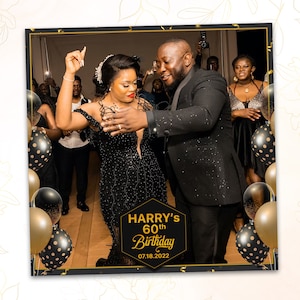 360 Black and Gold Birthday 50th 60th 65th 70th 80th Overlay for Touchpix 1072x1072 Elegant Balloons Party Template