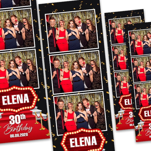 Hollywood 2x6 with Red Carpet Photo Booth Template for Birthdays, Prom, GALA, Homecoming/HOCO, Reunions, and Corporate Parties