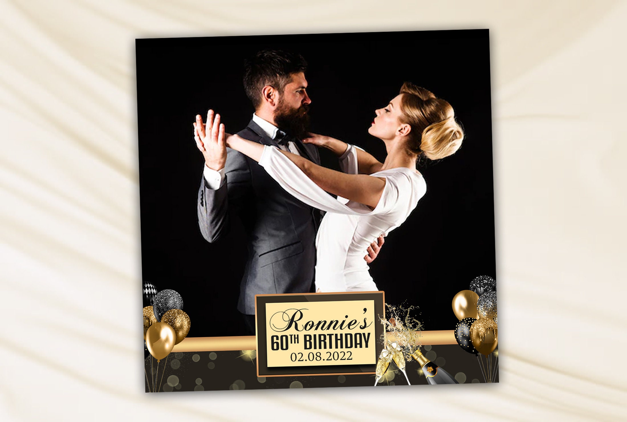 Black and Gold 360 Overlay Photo Booth Template Elegant Design for 50th, 60th, 70th Birthday Party