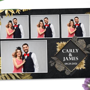 Plantilla de fotomatón negro y dorado Postal 4x6 para boda, aniversario, Bat Mitzvah y cumpleaños